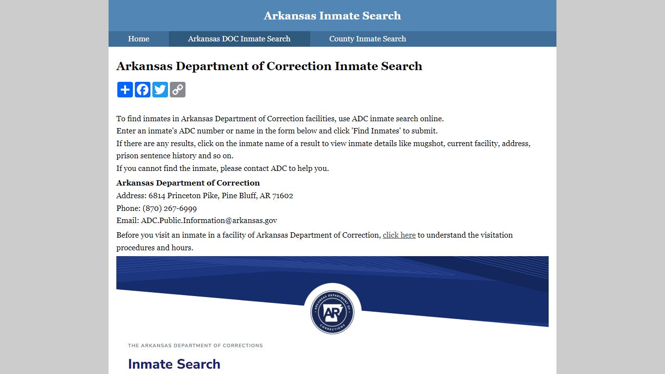 Arkansas Department of Correction Inmate Search